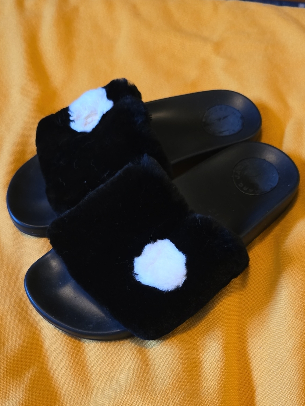 Marc By Marc Jacobs Black Faux-Fur Slide Sandals with White Patch